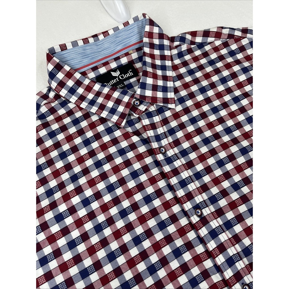 Butter Cloth Blue Red Multi Cotton Button Front Long Sleeve Checkered Shirt 3XL